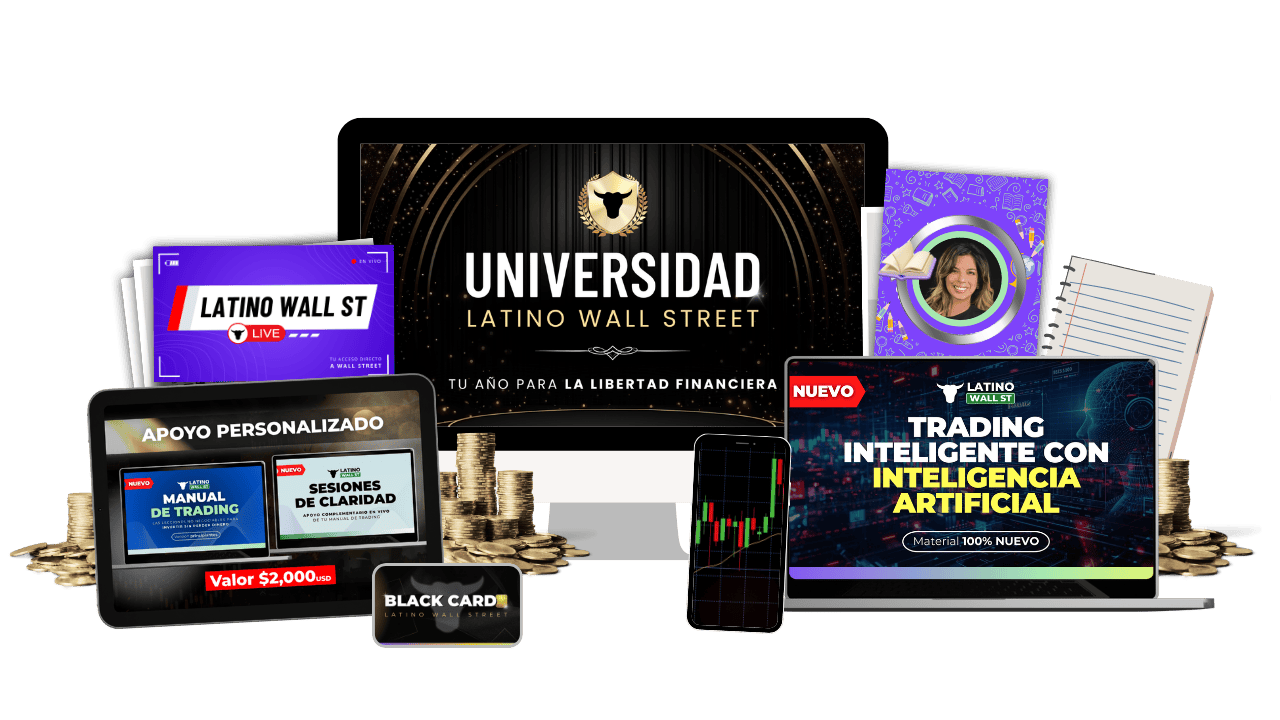 Recursos incluidos en Universidad Latino Wall Street: formación, clases en vivo, manual y entrenamientos especializados
